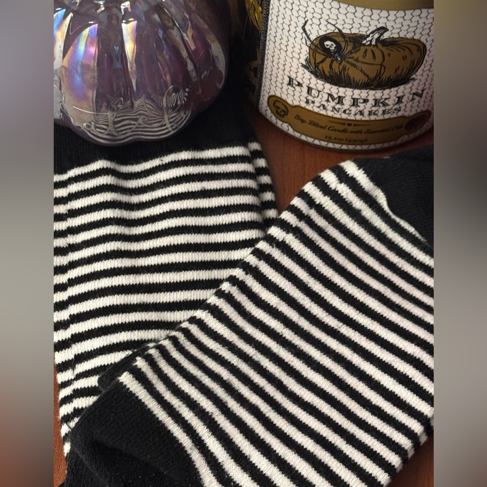 Black and White Striped Socks 🧦 above ankle below calf